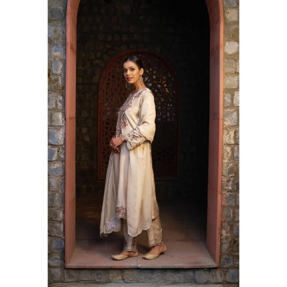 Sonia Khatri Beige Kurta with Pant and Dupatta (Set of 3)