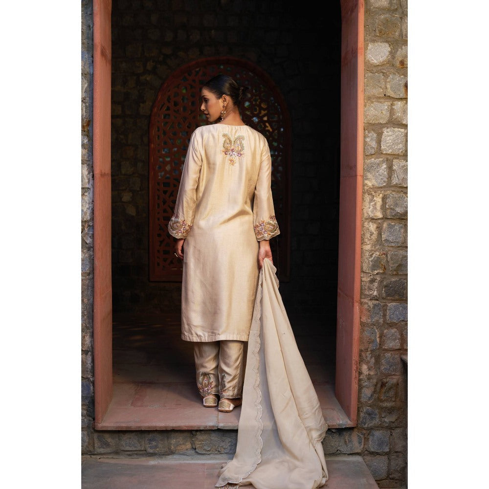 Sonia Khatri Beige Kurta with Pant and Dupatta (Set of 3)