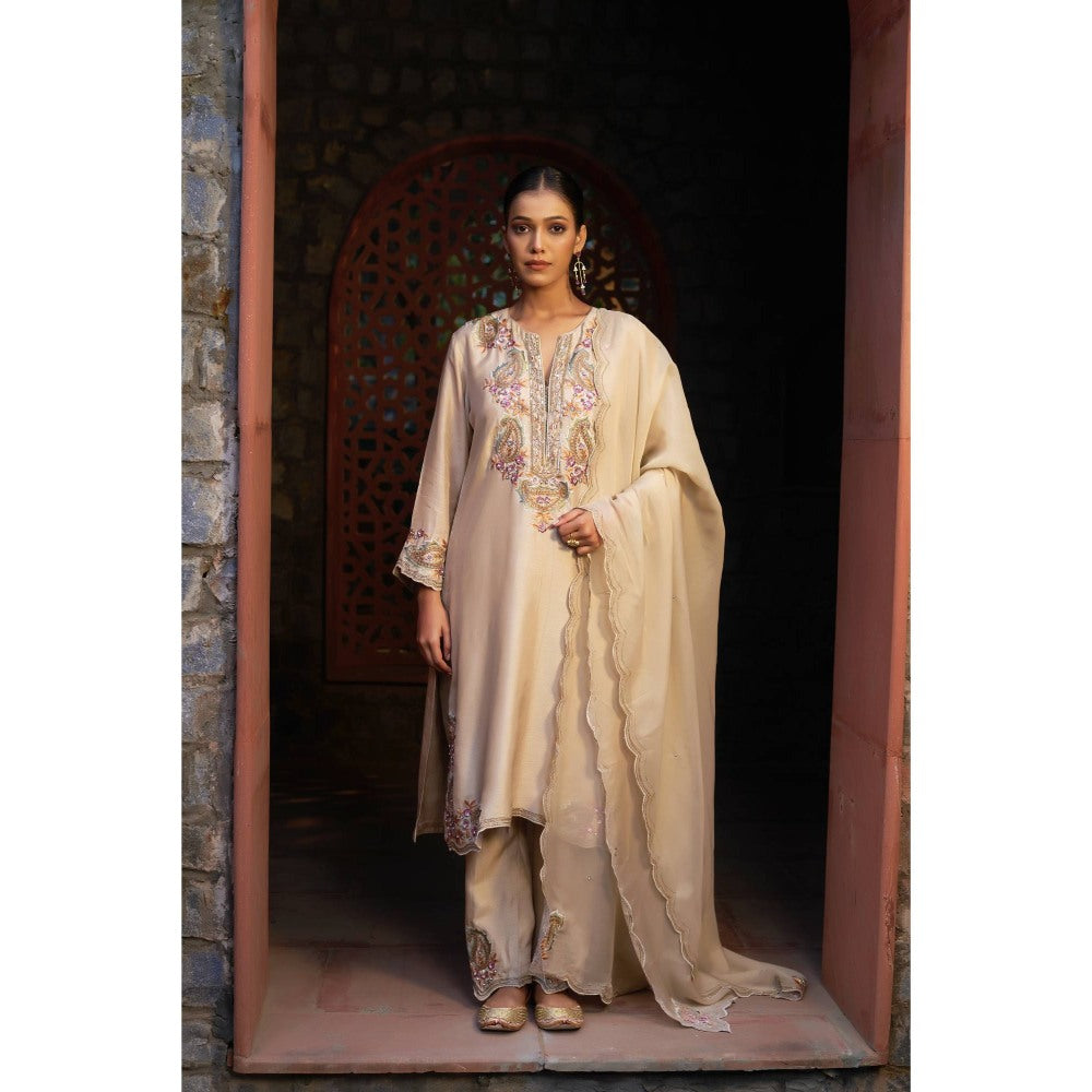 Sonia Khatri Beige Kurta with Pant and Dupatta (Set of 3)