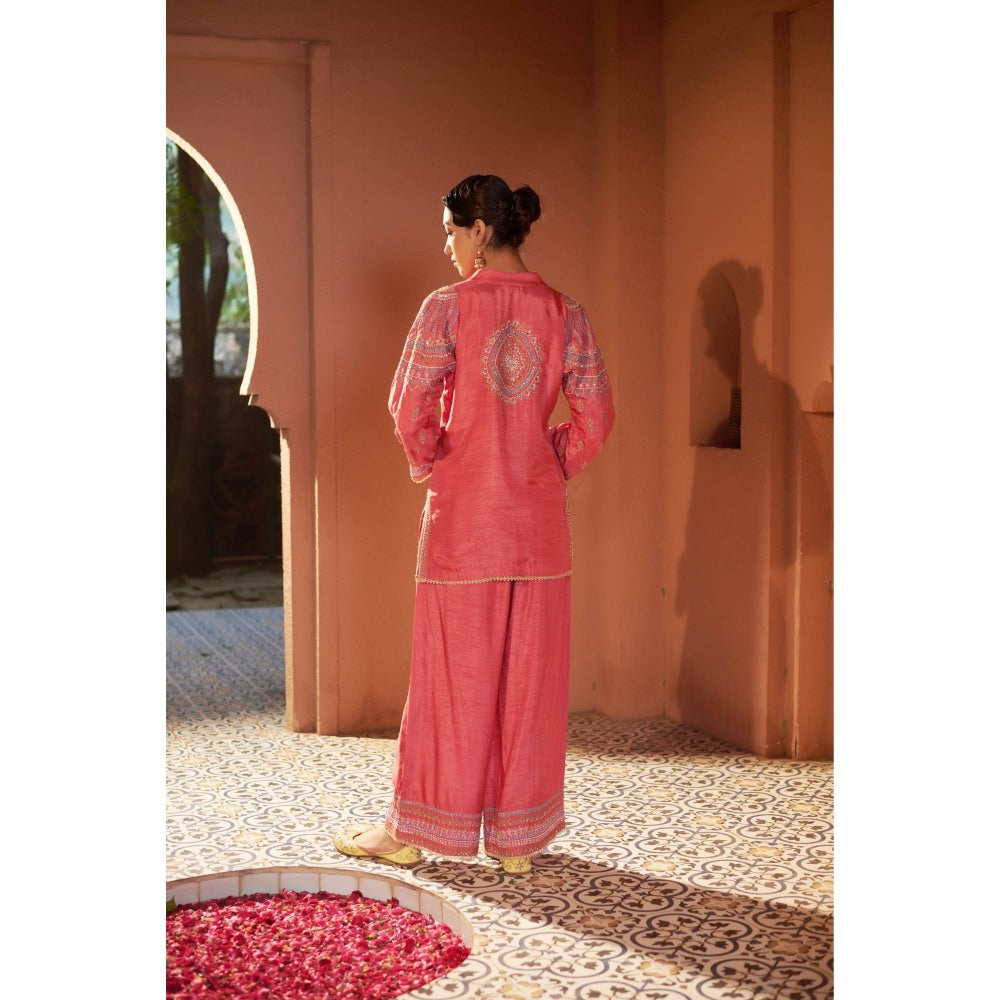 Sonia Khatri Pastel Red Majestic Kurti with Palazzo (Set of 2)