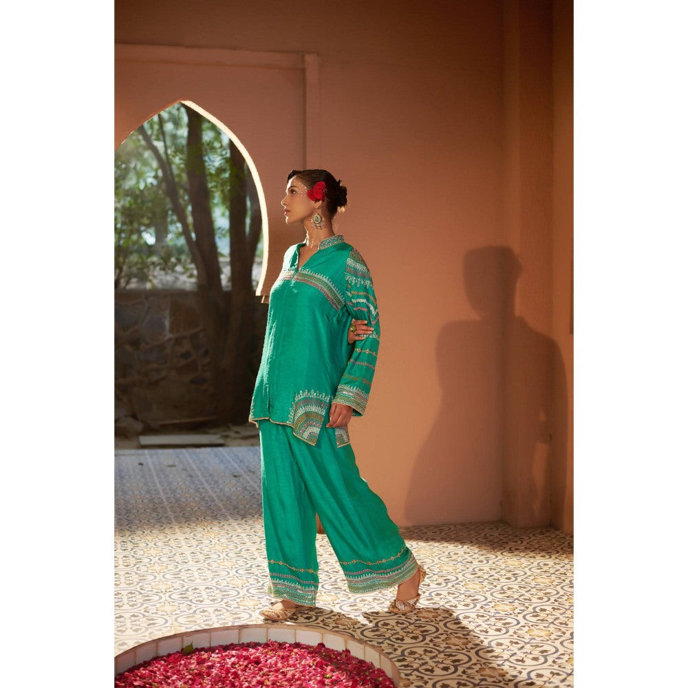 Sonia Khatri Deep Sea Green Kurti with Palazzo (Set of 2)