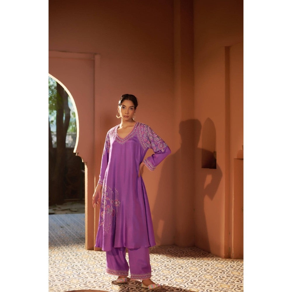Sonia Khatri Viola Purple Pankhudi Long Kurta with Palazzo (Set of 2)