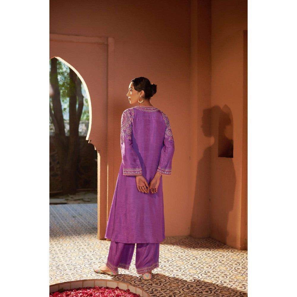 Sonia Khatri Viola Purple Pankhudi Long Kurta with Palazzo (Set of 2)