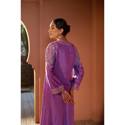 Sonia Khatri Viola Purple Pankhudi Long Kurta with Palazzo (Set of 2)