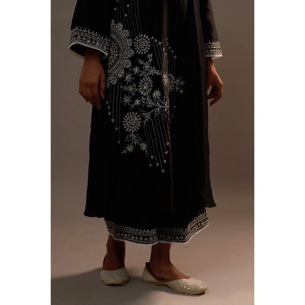 Sonia Khatri Black Pankhudi Long Kurta with Palazzo (Set of 2)