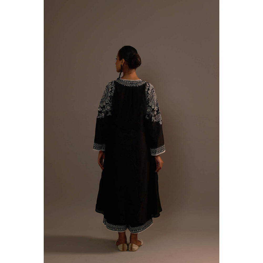Sonia Khatri Black Pankhudi Long Kurta with Palazzo (Set of 2)