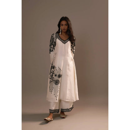 Sonia Khatri White Pankhudi Long Kurta with Palazzo (Set of 2)