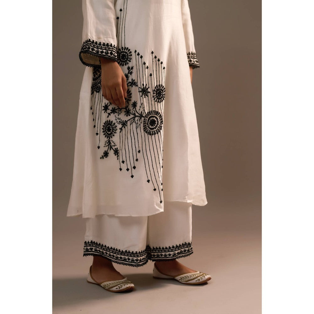 Sonia Khatri White Pankhudi Long Kurta with Palazzo (Set of 2)