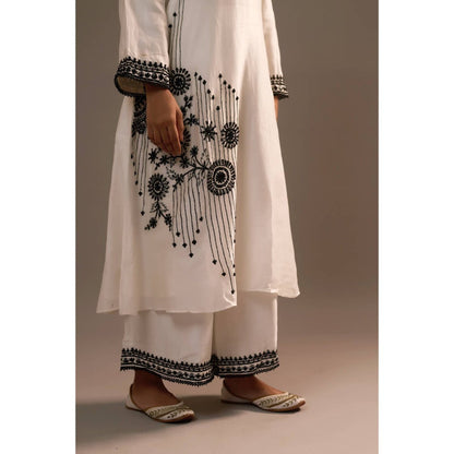 Sonia Khatri White Pankhudi Long Kurta with Palazzo (Set of 2)