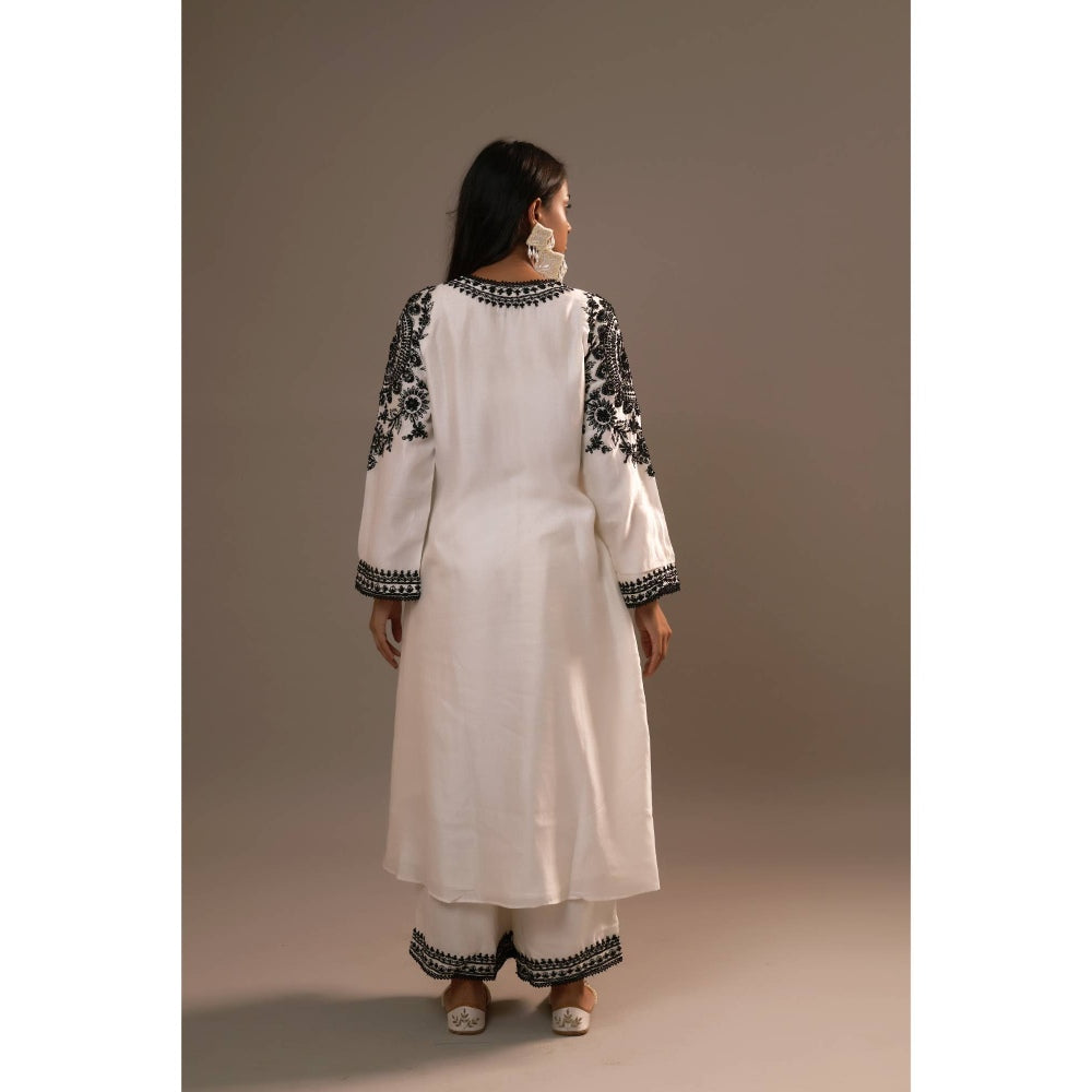 Sonia Khatri White Pankhudi Long Kurta with Palazzo (Set of 2)