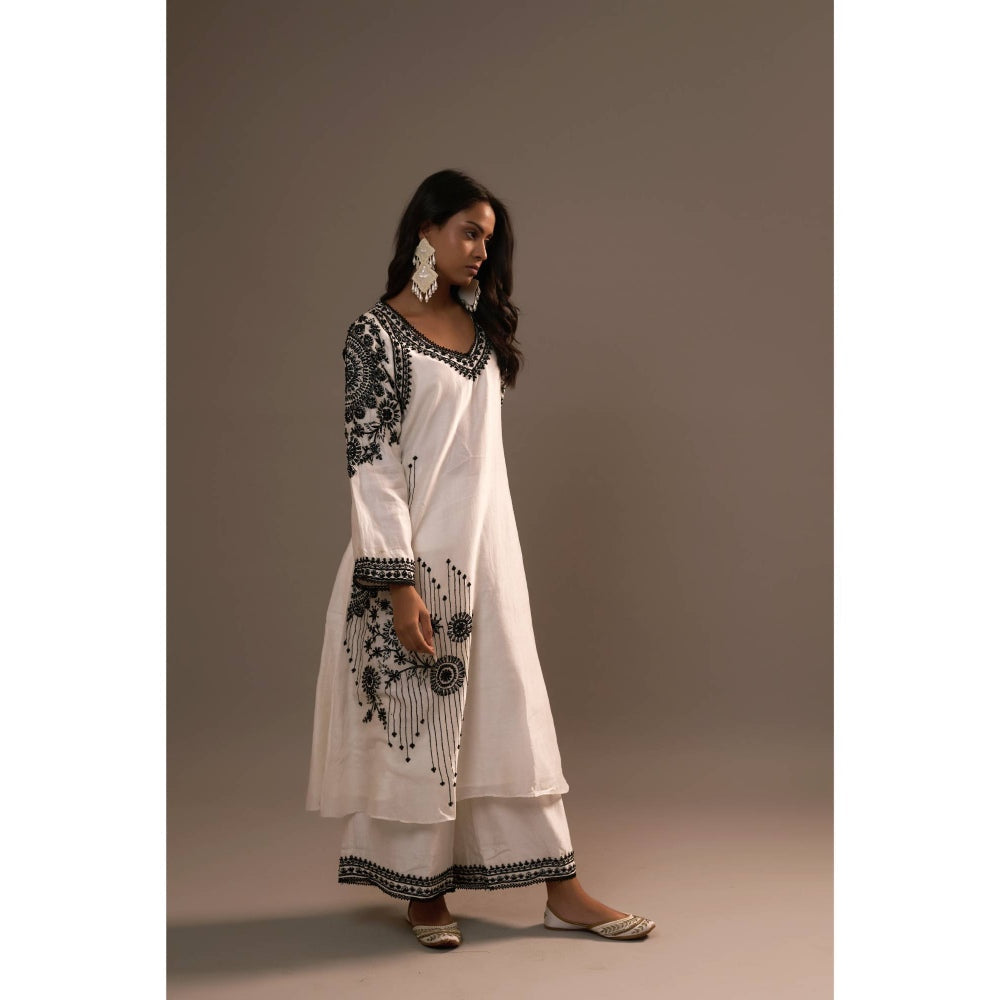 Sonia Khatri White Pankhudi Long Kurta with Palazzo (Set of 2)