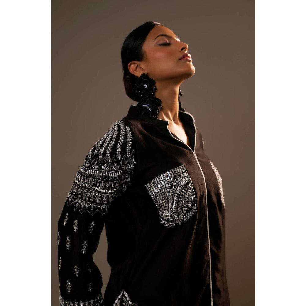 Sonia Khatri Black Majestic Silhouette Surti with Palazzo (Set of 2)