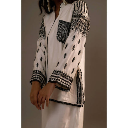 Sonia Khatri White Majestic Silhouette Surti with Palazzo (Set of 2)