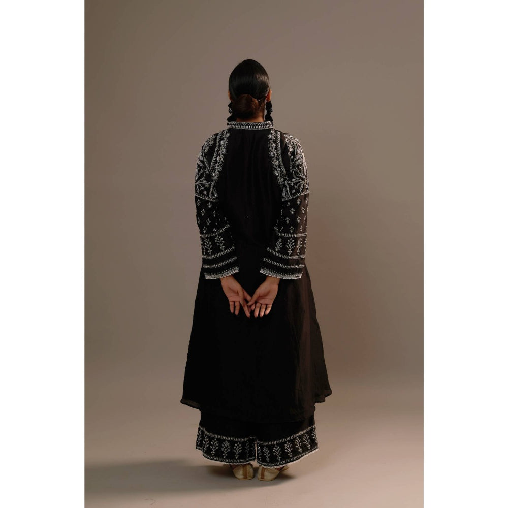 Sonia Khatri Black Surmai Long Kurta with Palazzo (Set of 2)