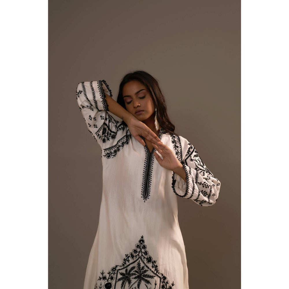 Sonia Khatri White Surmai Long Kurta with Palazzo (Set of 2)