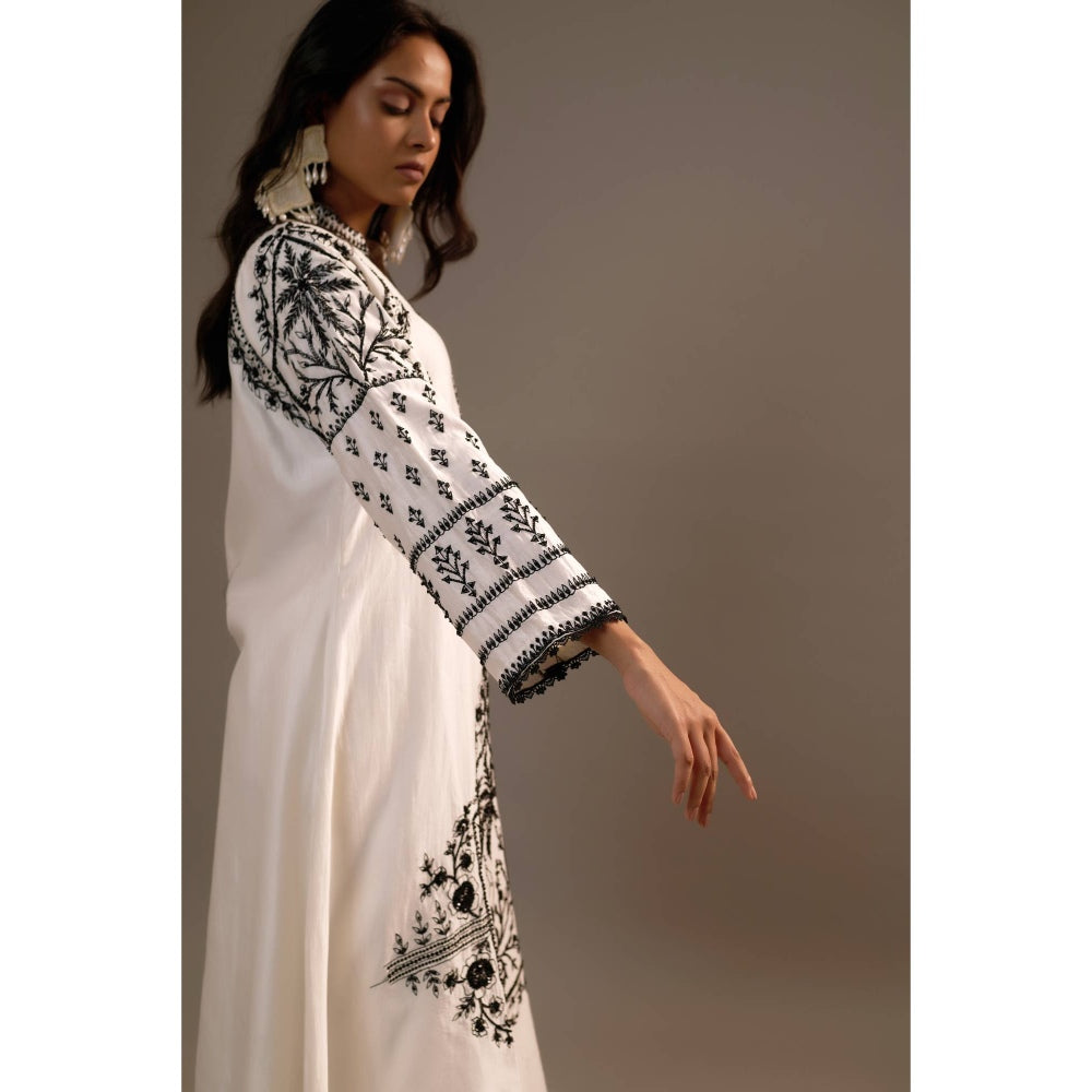 Sonia Khatri White Surmai Long Kurta with Palazzo (Set of 2)