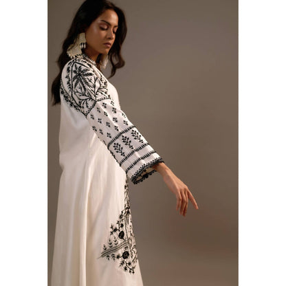 Sonia Khatri White Surmai Long Kurta with Palazzo (Set of 2)