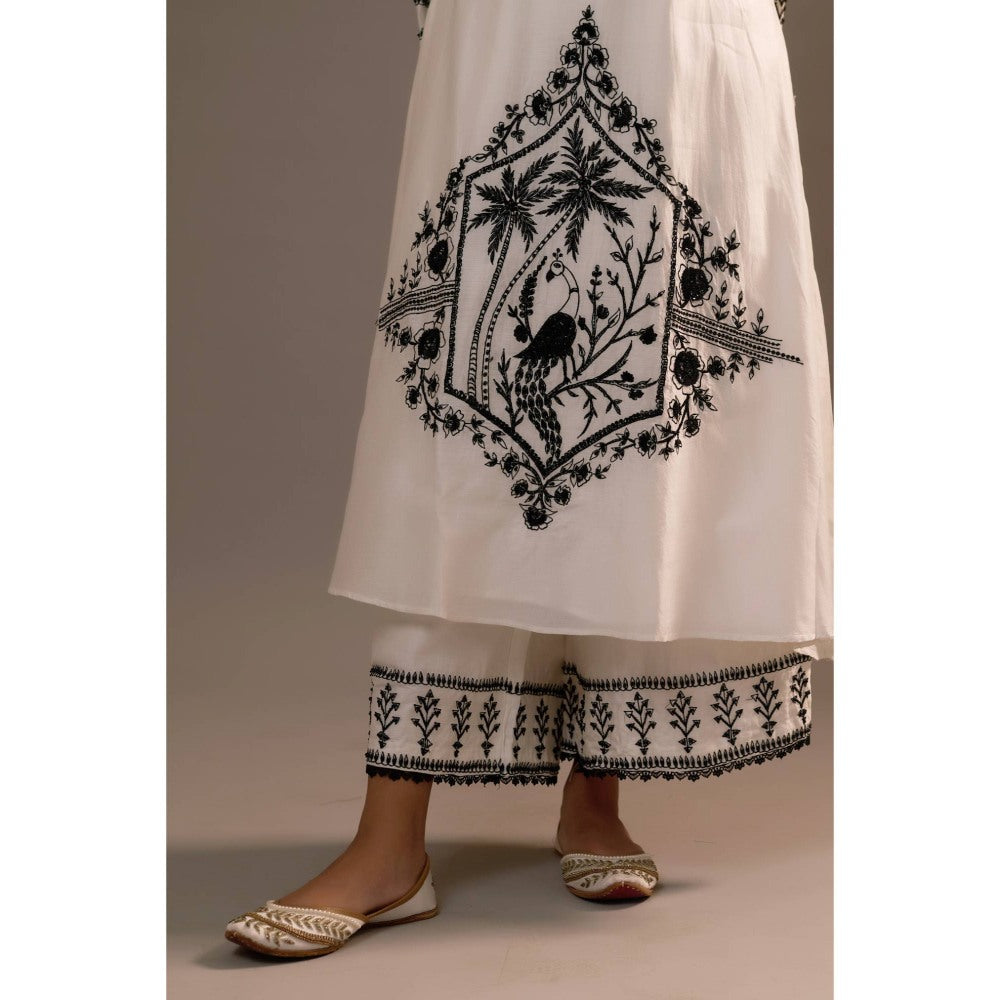 Sonia Khatri White Surmai Long Kurta with Palazzo (Set of 2)