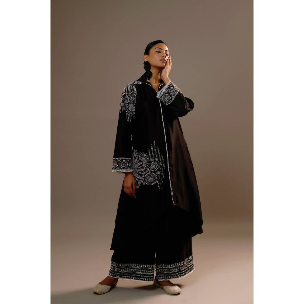 Sonia Khatri Black Alpana Long Kurta with Palazzo (Set of 2)