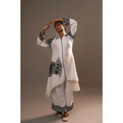 Sonia Khatri White Alpana Long Kurta with Palazzo (Set of 2)