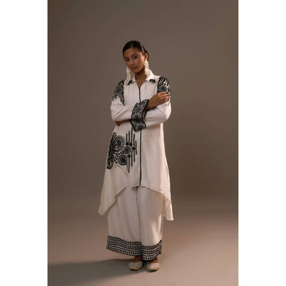 Sonia Khatri White Alpana Long Kurta with Palazzo (Set of 2)
