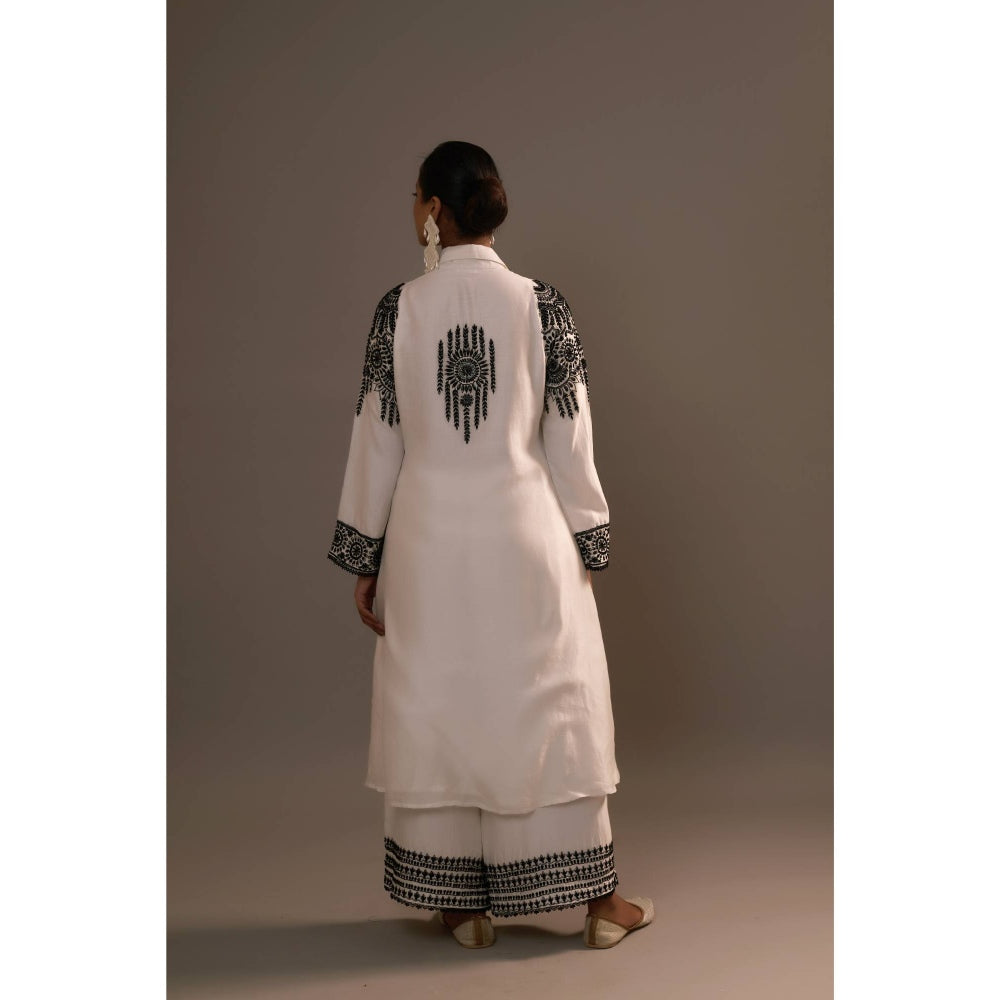 Sonia Khatri White Alpana Long Kurta with Palazzo (Set of 2)