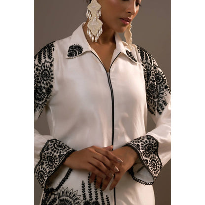 Sonia Khatri White Alpana Long Kurta with Palazzo (Set of 2)