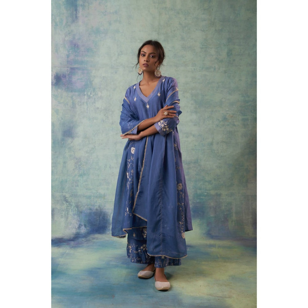 Sonia Khatri Dusky Blue Allure Kurta with Palazzo and Dupatta (Set of 3)