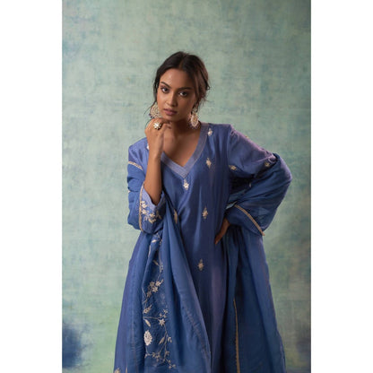 Sonia Khatri Dusky Blue Allure Kurta with Palazzo and Dupatta (Set of 3)