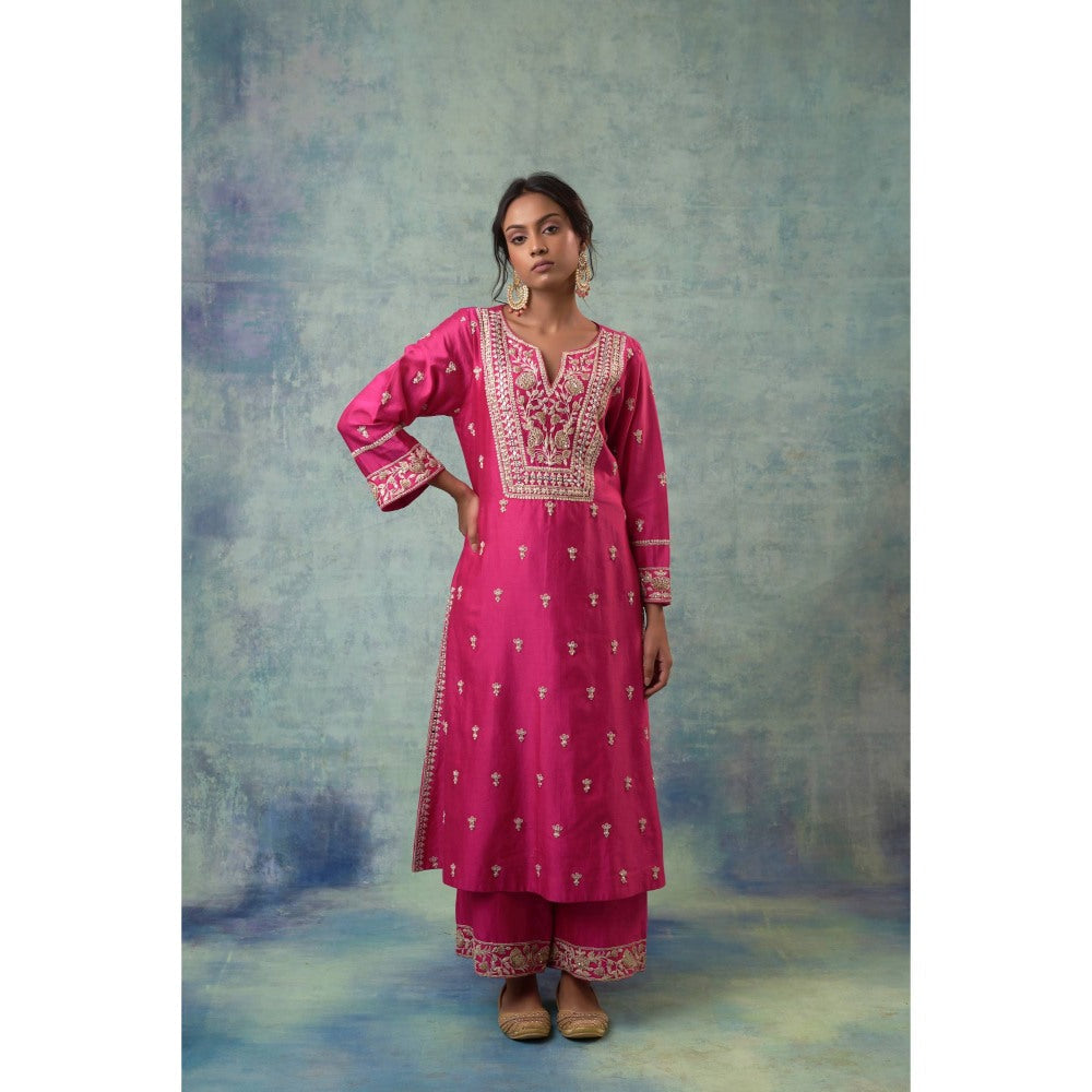 Sonia Khatri Pink French Rose Enamour Kurta with Palazzo and Dupatta (Set of 3)