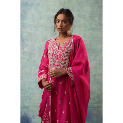 Sonia Khatri Pink French Rose Enamour Kurta with Palazzo and Dupatta (Set of 3)