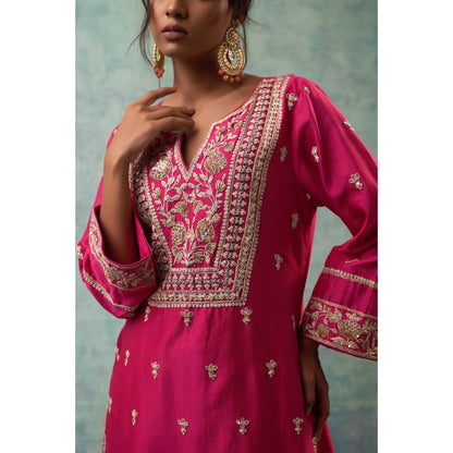 Sonia Khatri Pink French Rose Enamour Kurta with Palazzo and Dupatta (Set of 3)