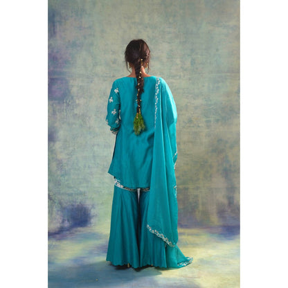 Sonia Khatri Macaw Teal Sharara with Kurta and Dupatta (Set of 3)