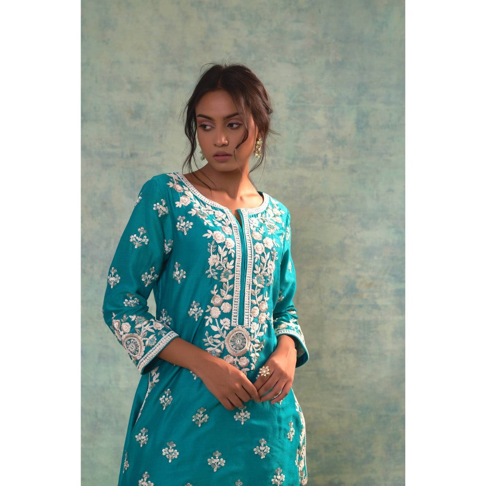 Sonia Khatri Macaw Teal Sharara with Kurta and Dupatta (Set of 3)