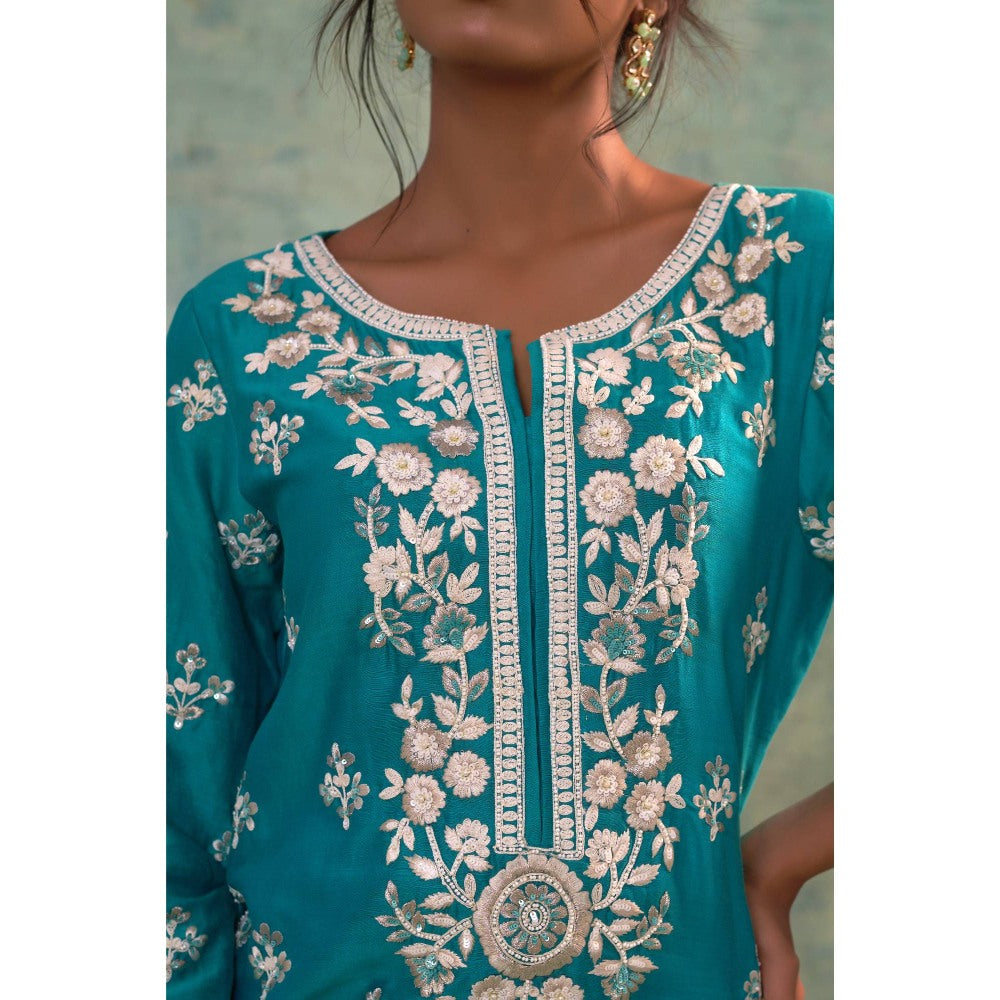 Sonia Khatri Macaw Teal Sharara with Kurta and Dupatta (Set of 3)