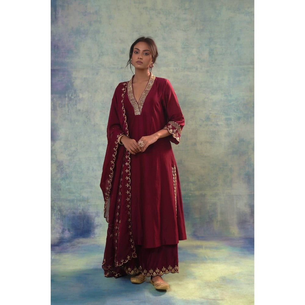 Sonia Khatri Maroon Oak Captivating Kurta with Palazzo and Dupatta (Set of 3)