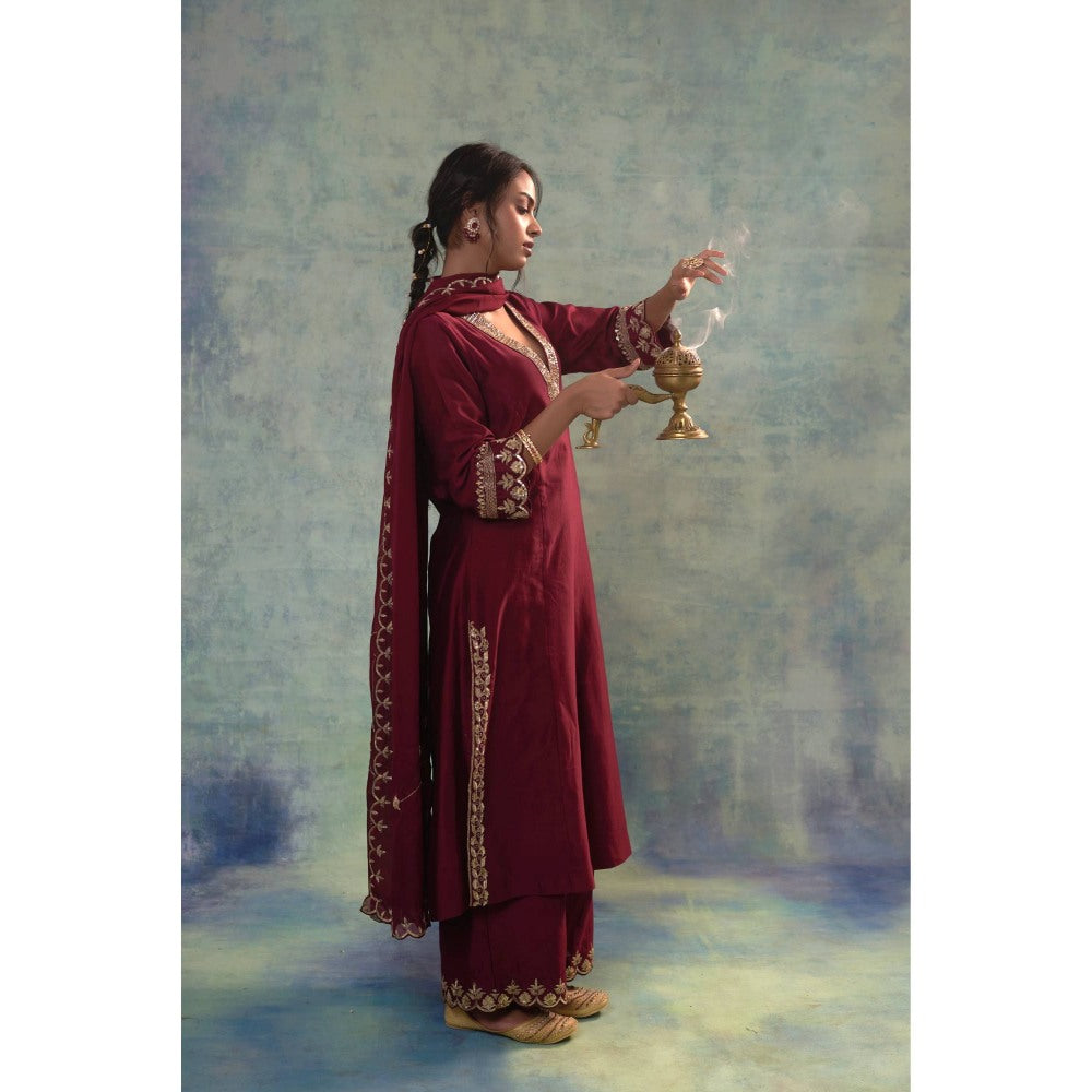 Sonia Khatri Maroon Oak Captivating Kurta with Palazzo and Dupatta (Set of 3)