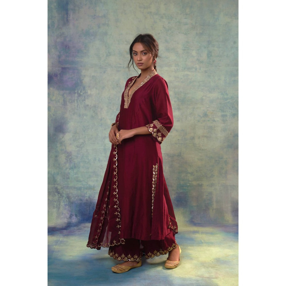 Sonia Khatri Maroon Oak Captivating Kurta with Palazzo and Dupatta (Set of 3)