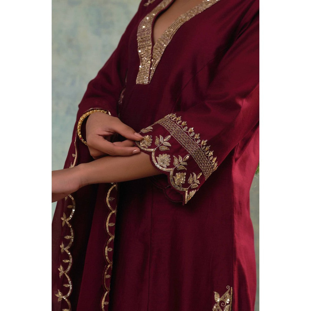 Sonia Khatri Maroon Oak Captivating Kurta with Palazzo and Dupatta (Set of 3)