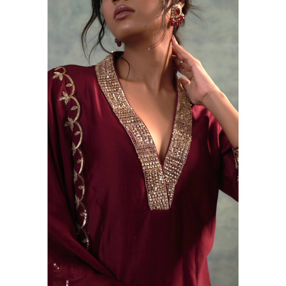 Sonia Khatri Maroon Oak Captivating Kurta with Palazzo and Dupatta (Set of 3)