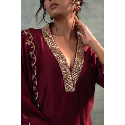 Sonia Khatri Maroon Oak Captivating Kurta with Palazzo and Dupatta (Set of 3)