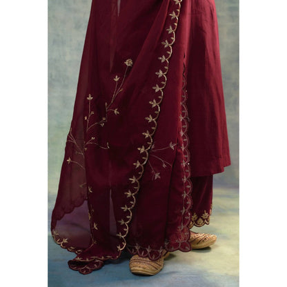 Sonia Khatri Maroon Oak Captivating Kurta with Palazzo and Dupatta (Set of 3)