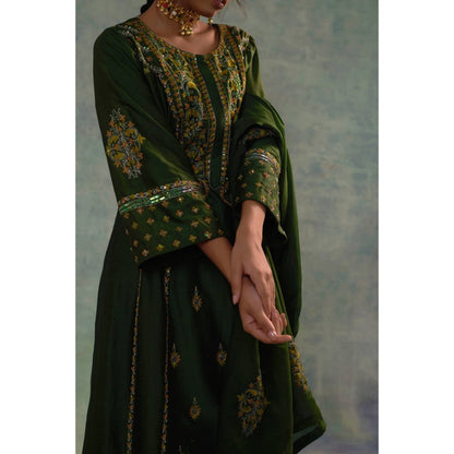 Sonia Khatri Myrtle Green Enchanted Kurta with Palazzo and Dupatta (Set of 3)