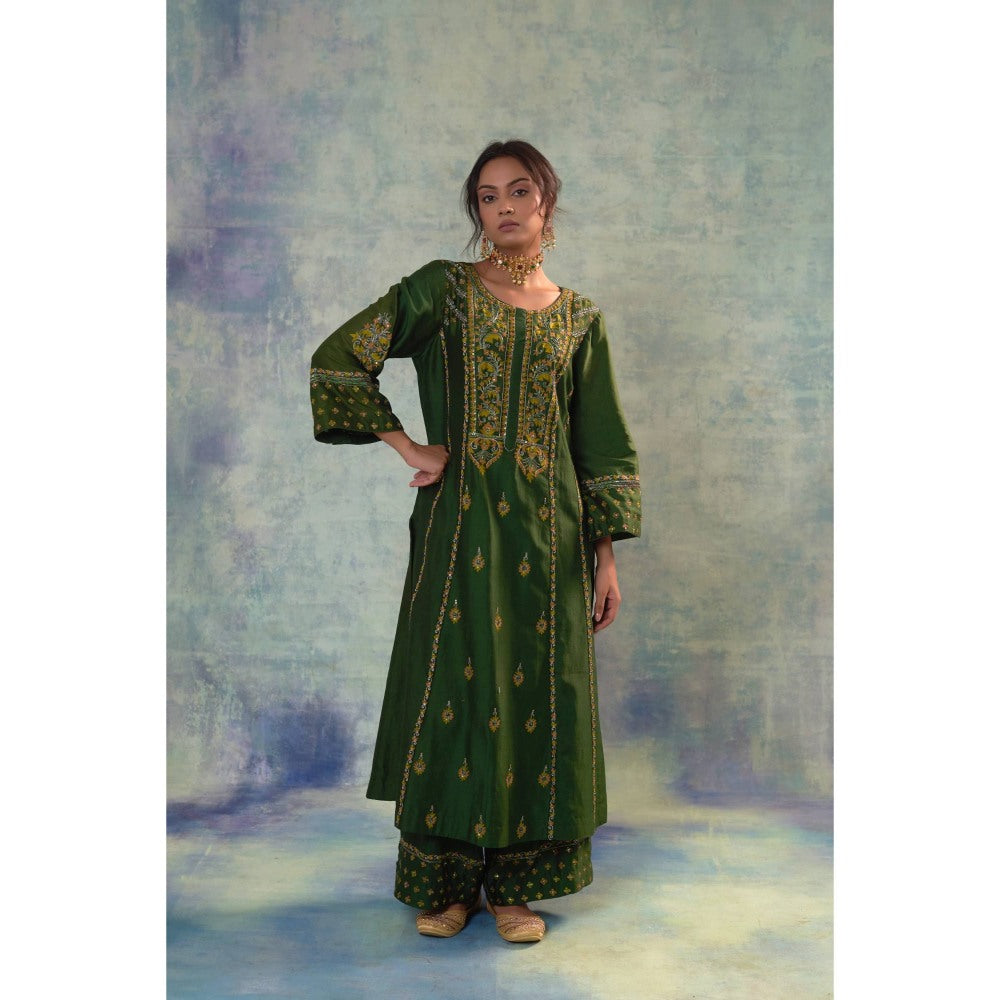 Sonia Khatri Myrtle Green Enchanted Kurta with Palazzo and Dupatta (Set of 3)