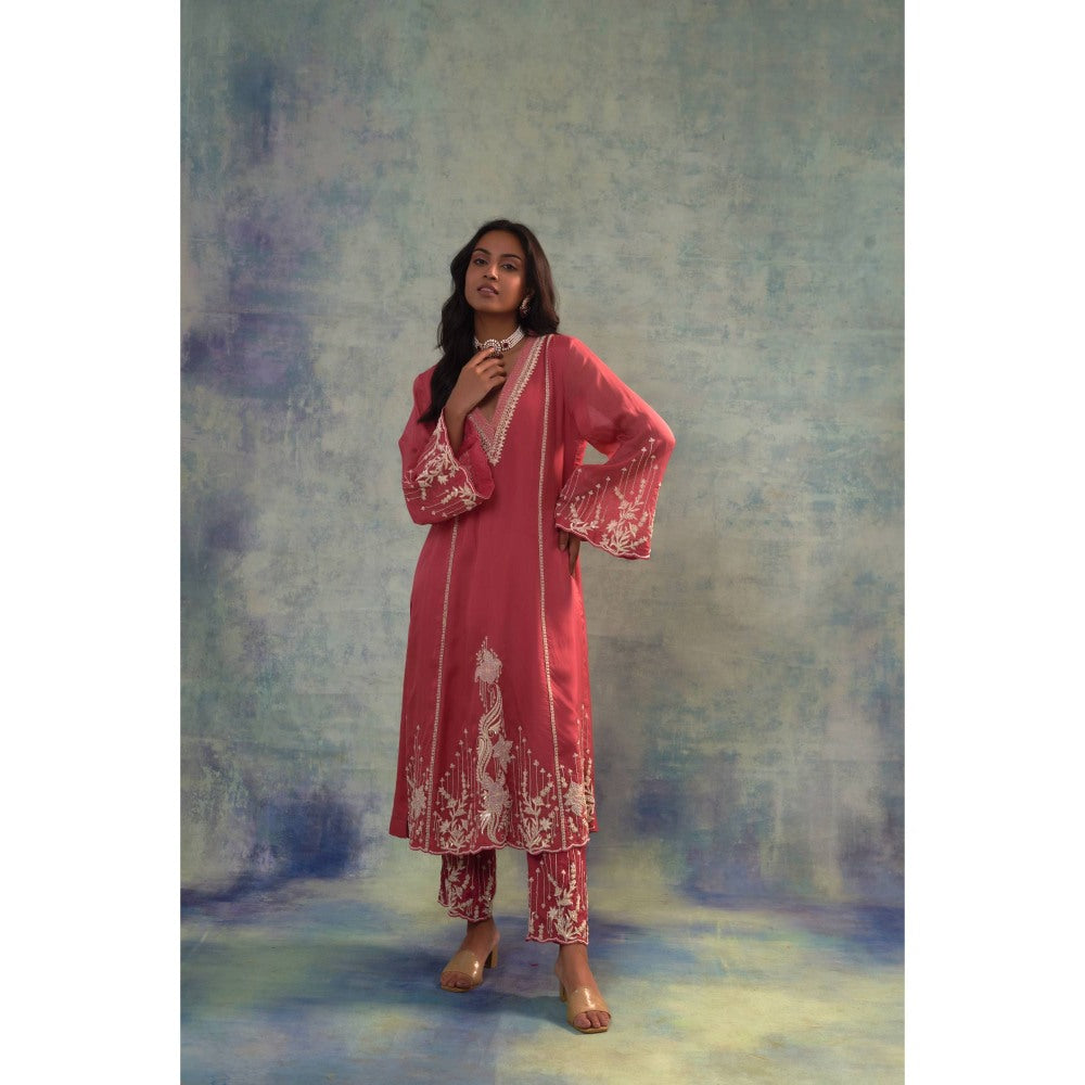 Sonia Khatri Light Carmine Pink Long Kurta with Pant (Set of 2)