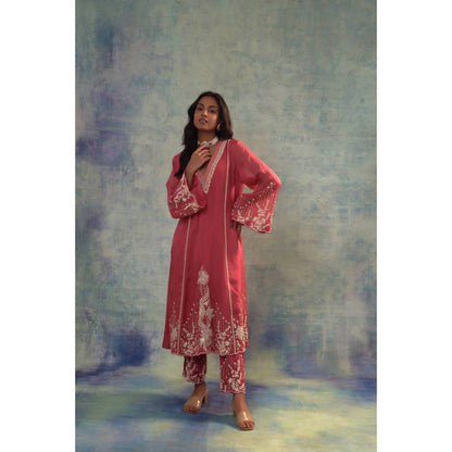 Sonia Khatri Light Carmine Pink Long Kurta with Pant (Set of 2)