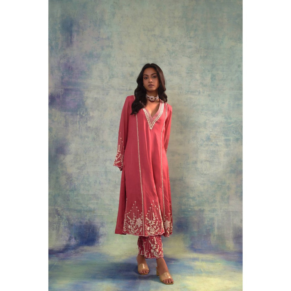 Sonia Khatri Light Carmine Pink Long Kurta with Pant (Set of 2)