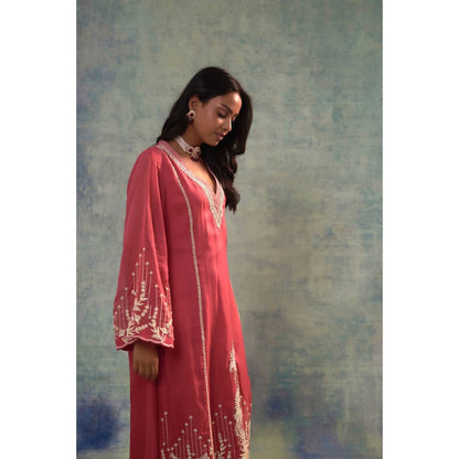 Sonia Khatri Light Carmine Pink Long Kurta with Pant (Set of 2)