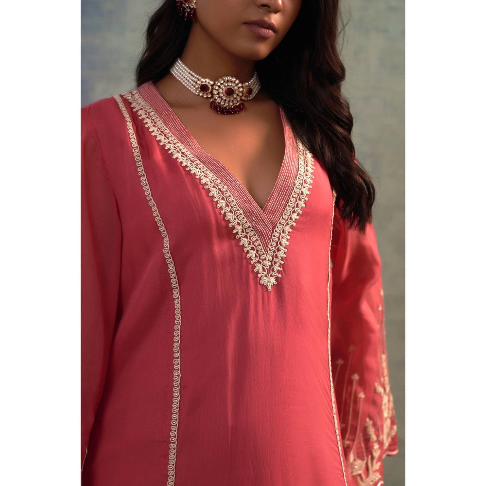 Sonia Khatri Light Carmine Pink Long Kurta with Pant (Set of 2)