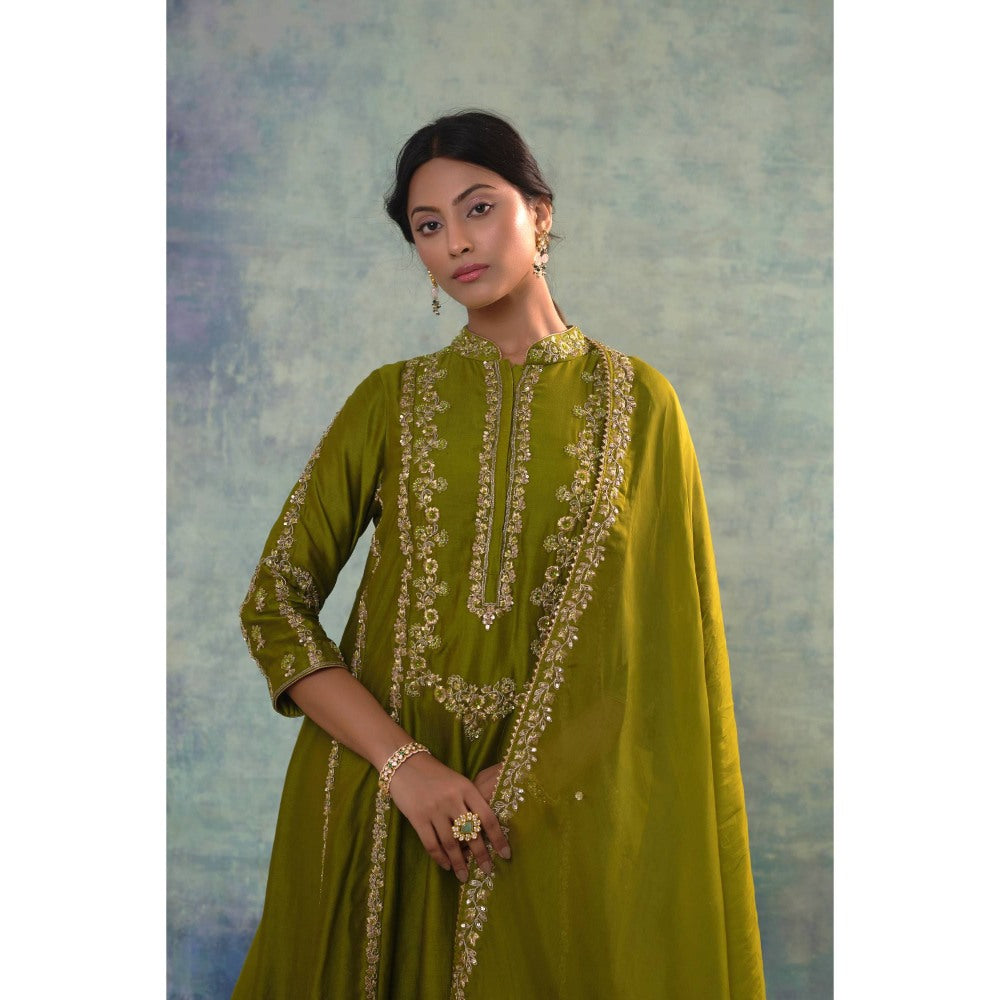 Sonia Khatri Mehndi Green Regal Kurta with Palazzo and Dupatta (Set of 3)